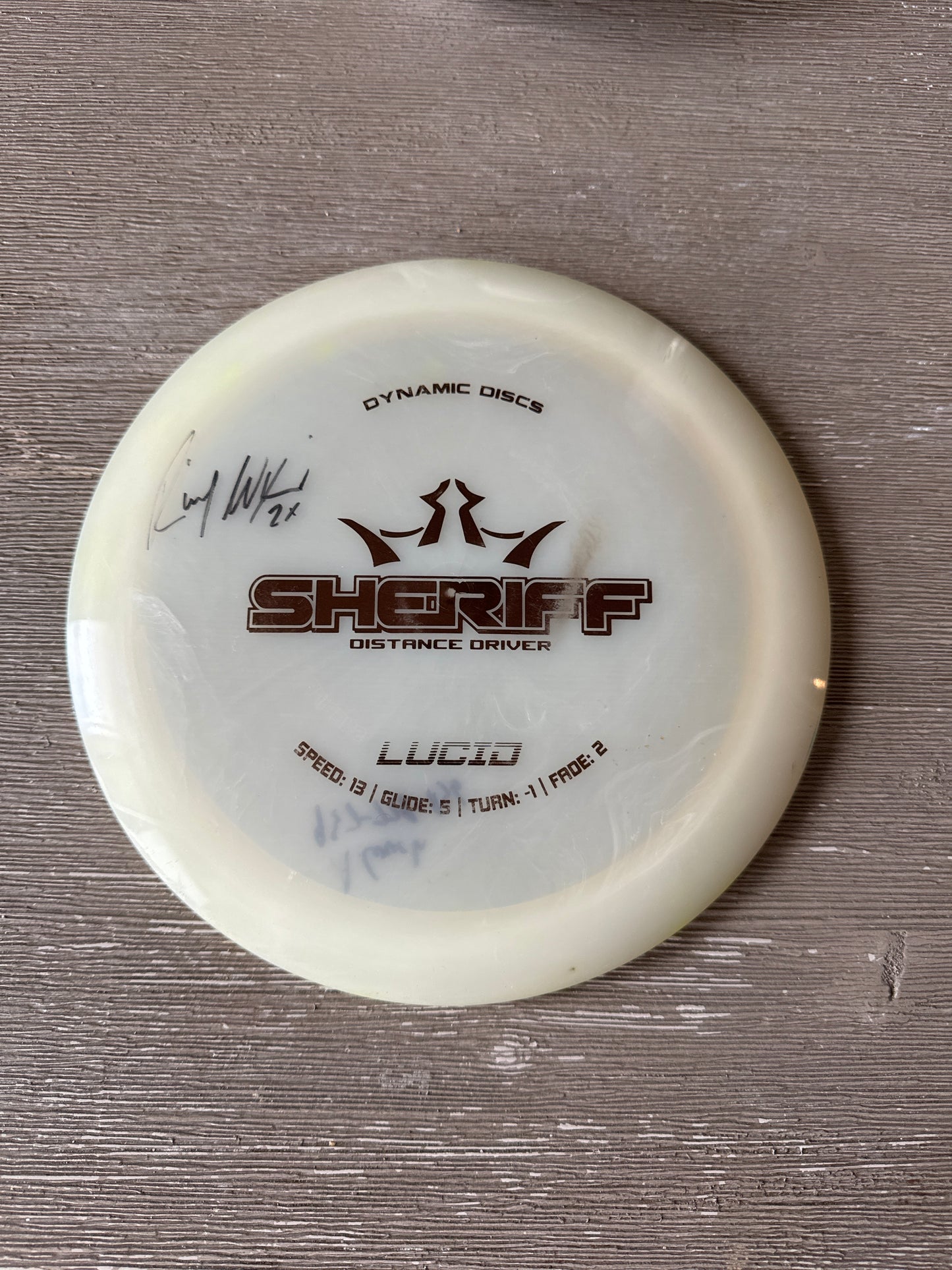 Used Dynamic Discs Lucid Sheriff SIGNED by Ricky Wysocki